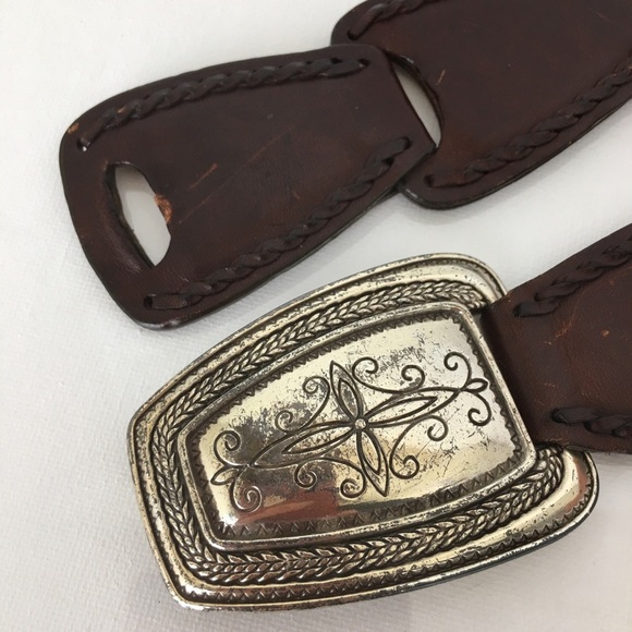 Vintage Brighton Brown Woven Leather Belt .925 Silver Plated Buckle Women’s Sz S